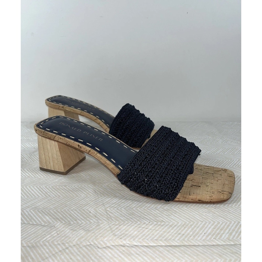 DONALD PLINER Womens 10M Nayla Crochet Slide Sandal Wood Block Heel Y2K Summer